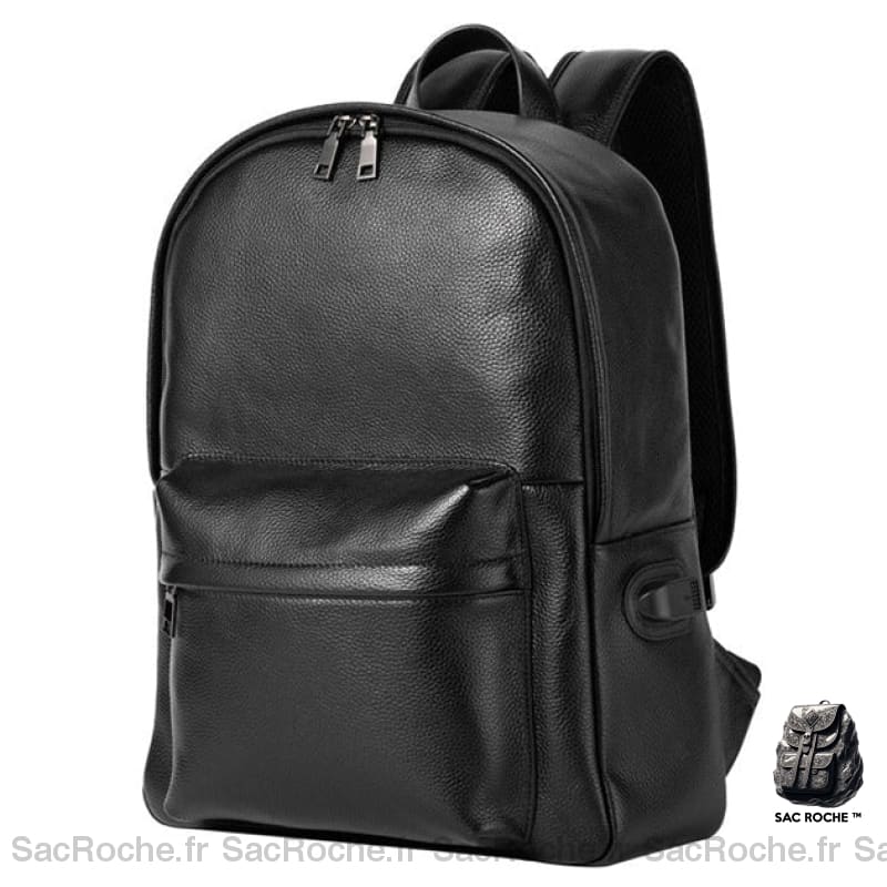 Sac À Dos Cuir Noir Usb Homme Dos En Cuir