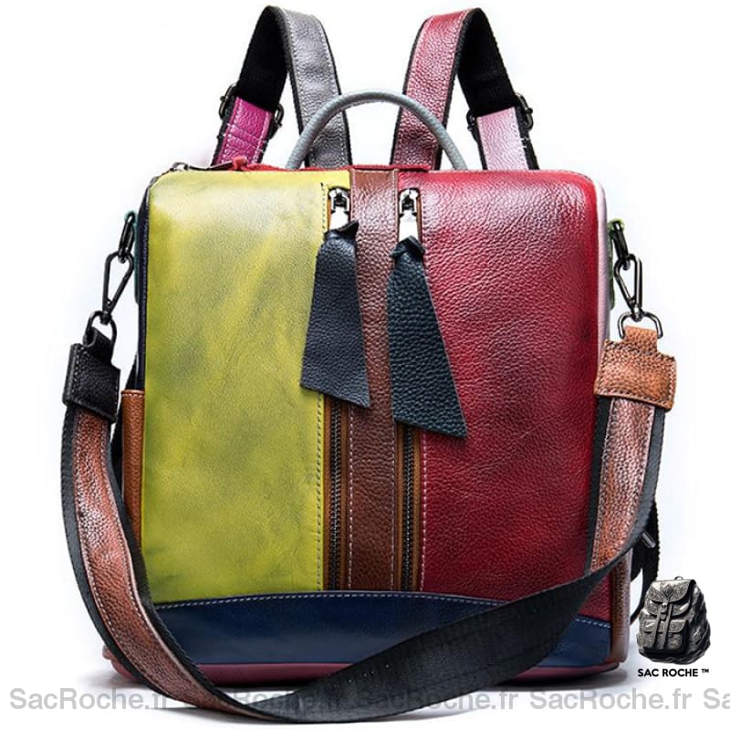 Sac À Dos Cuir Patchwork Bandoulière Sac Main Femme