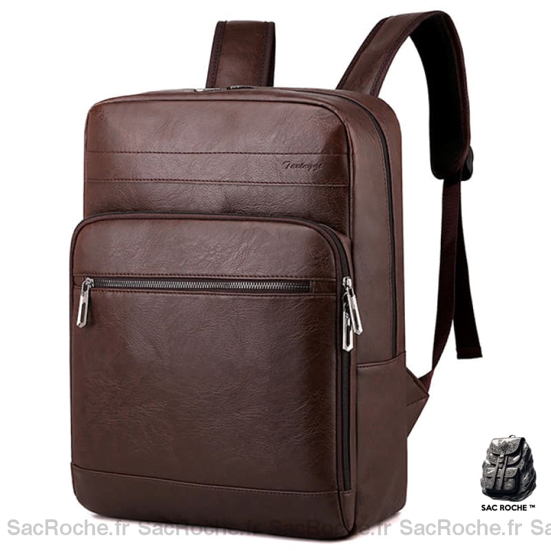 Sac À Dos Cuir Portable Rétro Homme Marron Foncé Sac A Ordinateur