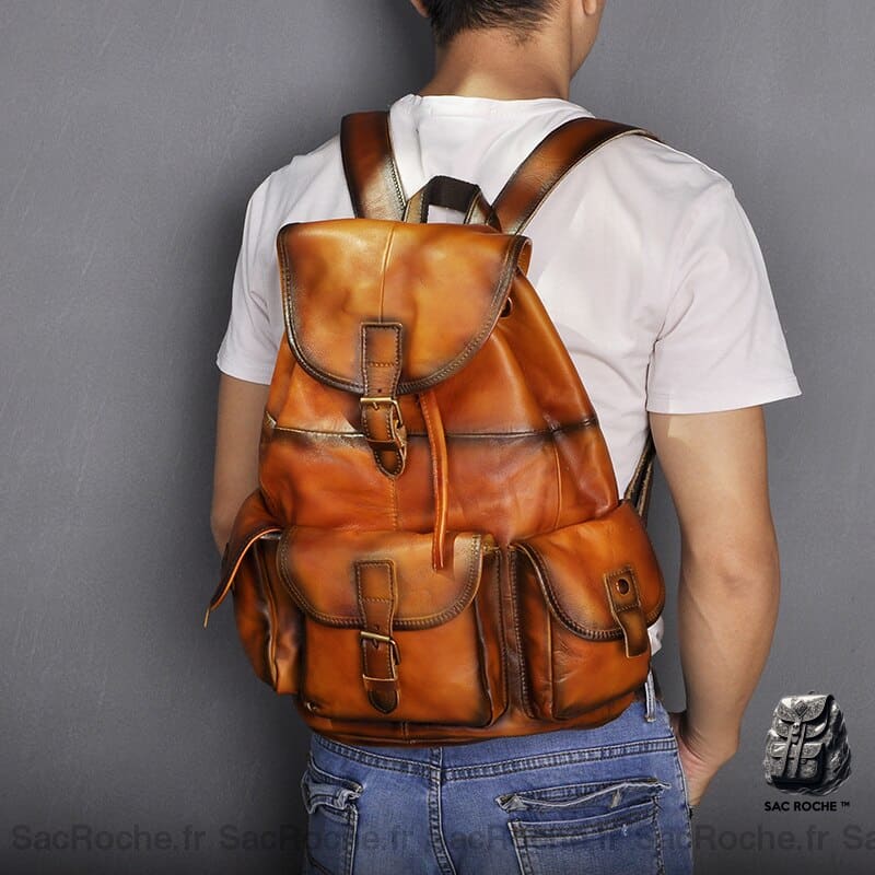 Sac À Dos Cuir Vintage Multi-Poches Homme