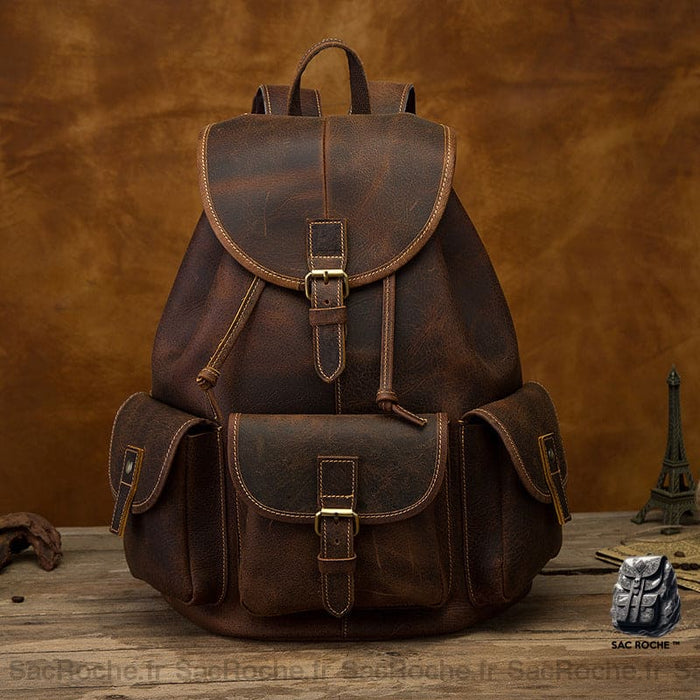 Sac À Dos Cuir Vintage Multi-Poches Homme