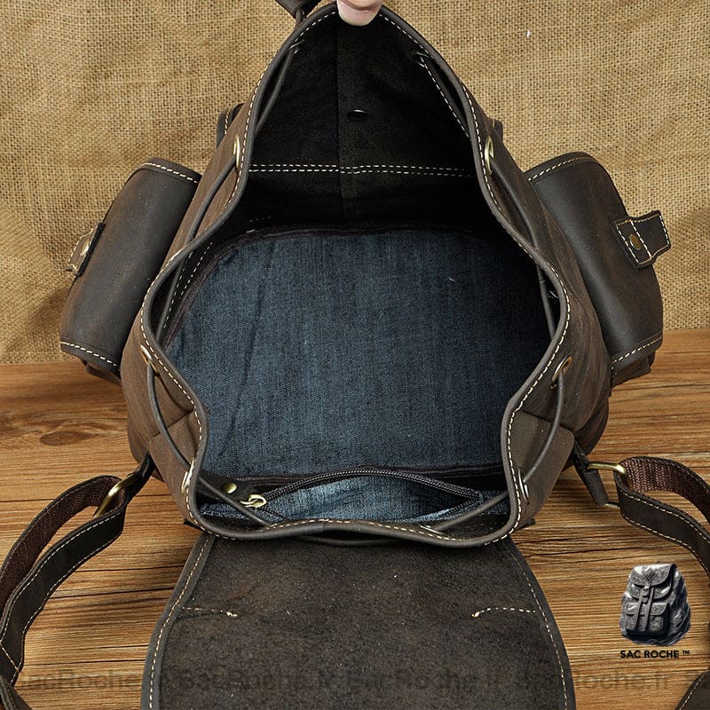 Sac À Dos Cuir Vintage Multi-Poches Homme