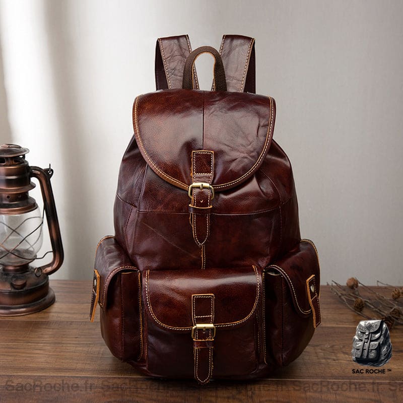 Sac À Dos Cuir Vintage Multi-Poches Homme