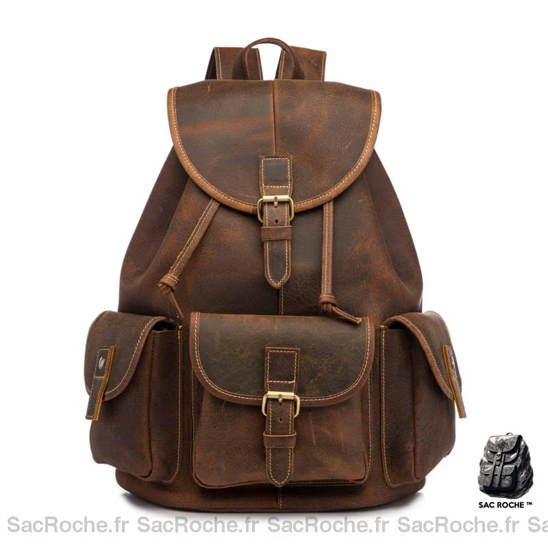 Sac à dos en cuir vintage multi-poches - Marron - Sac Sac à main