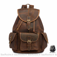 Sac à dos cuir vintage multi-poches - modèle Marron - Sac Roche ™