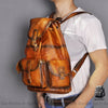 Sac à dos en cuir vintage multi-poches - Orange - Sac à main Cuir