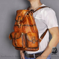 Sac à dos cuir vintage multi-poches - modèle Orange - Sac Roche ™