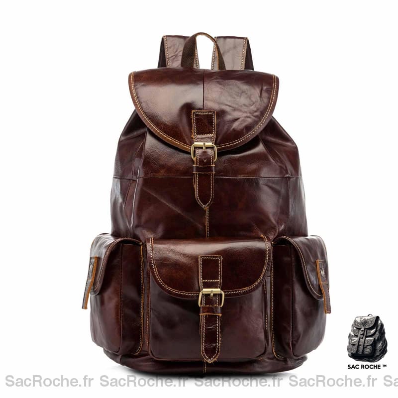 Sac à dos en cuir vintage multi-poches - Rouge - Sac Sac à dos