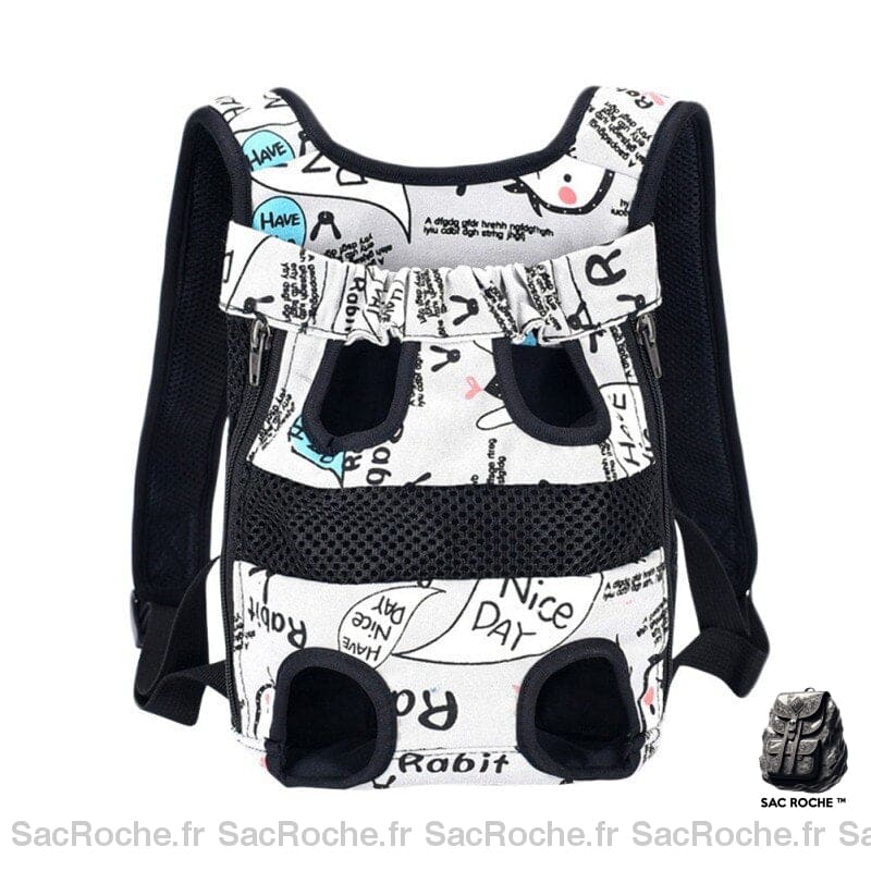 Sac à dos transport réglable pour chien et chat noir et blanc avec un fond blanc