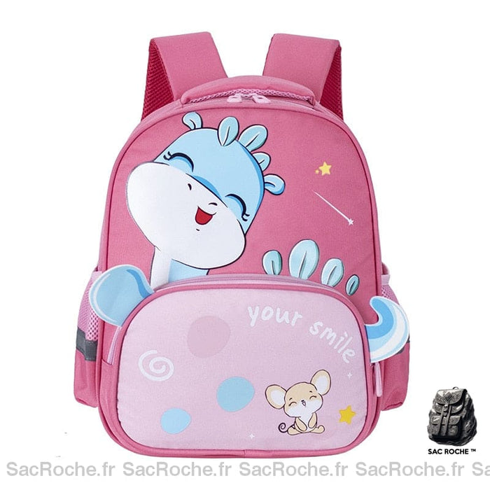 Sac à dos de dessin animé dinosaure pour petite fille rose avec un fond blanc