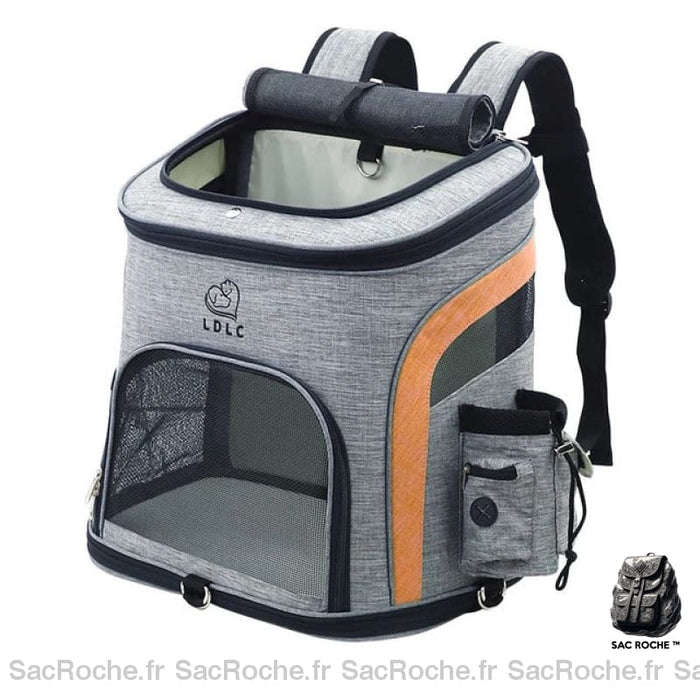 Sac à dos pour chat double ouverture pour transport en gris et orange