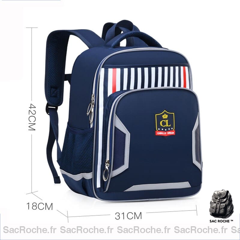 Sac à dos école réfléchissant pour enfant bleue, blanc et rouge