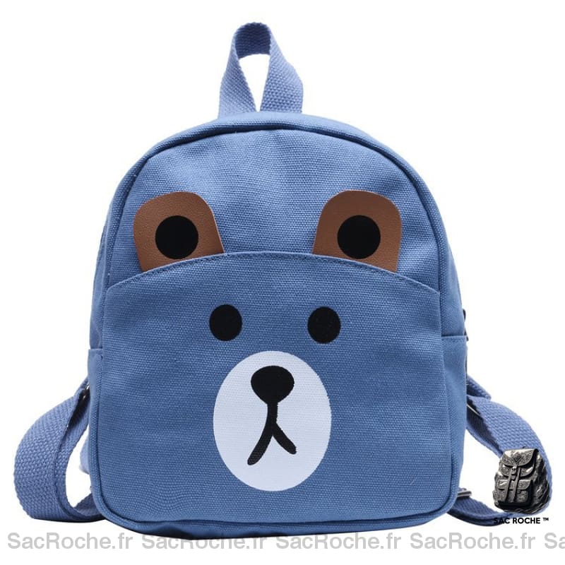 Sac à dos d'école avec tête d'ourson pour enfants bleu avec un fond blanc