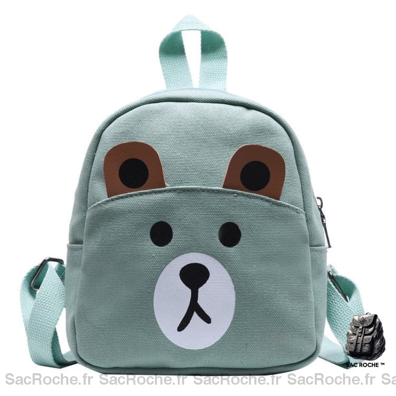 Sac à dos d'école avec tête d'ourson pour enfants vert avec un fond blanc