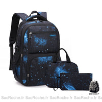 Sac à Dos École Primaire - 2 Compartiments - Lot de 3 pièces - modèle Modèle 2 (bleu étoile) - Sac Roche ™