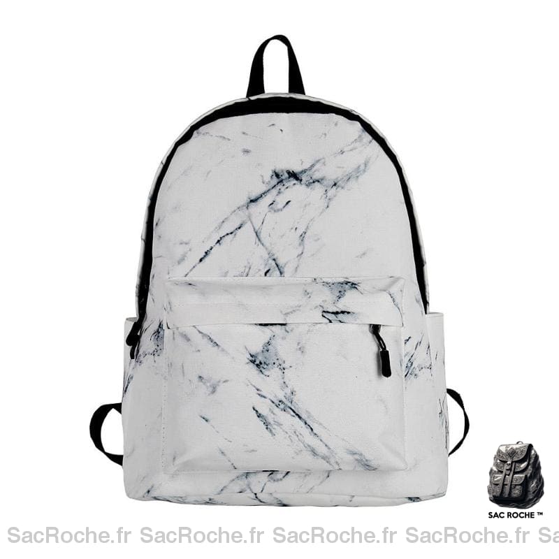 Sac à dos cartable effet marbre blanc et noir avec un fond blanc