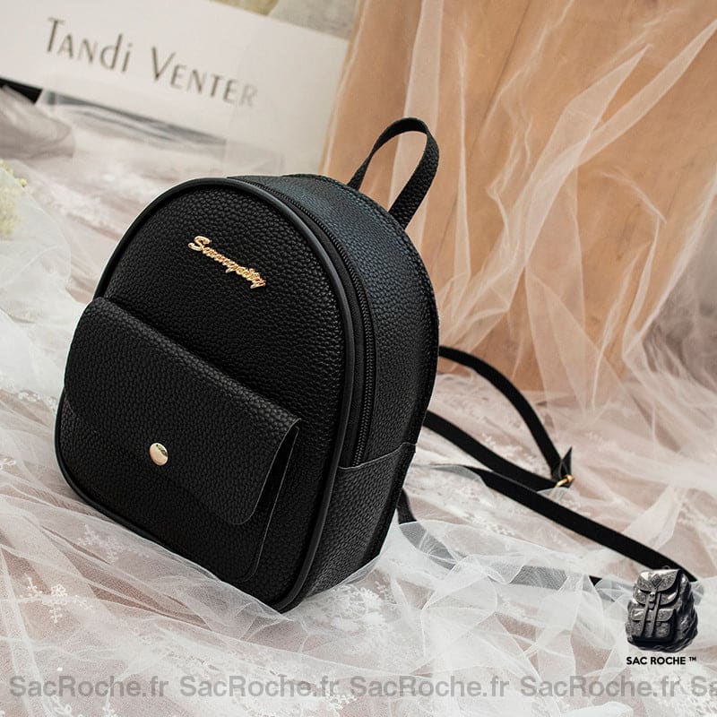Mini sac à dos en cuir polyester de couleur unie noir
