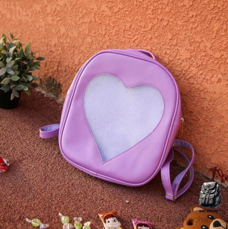 Sac à dos enfant motif cœur transparent - Violet - Sac Sac à dos