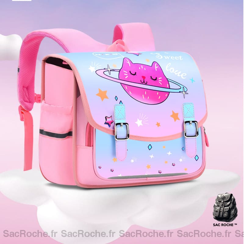 Sac à dos à grande capacité en PU pour enfants rose avec un fond un nuage blanc