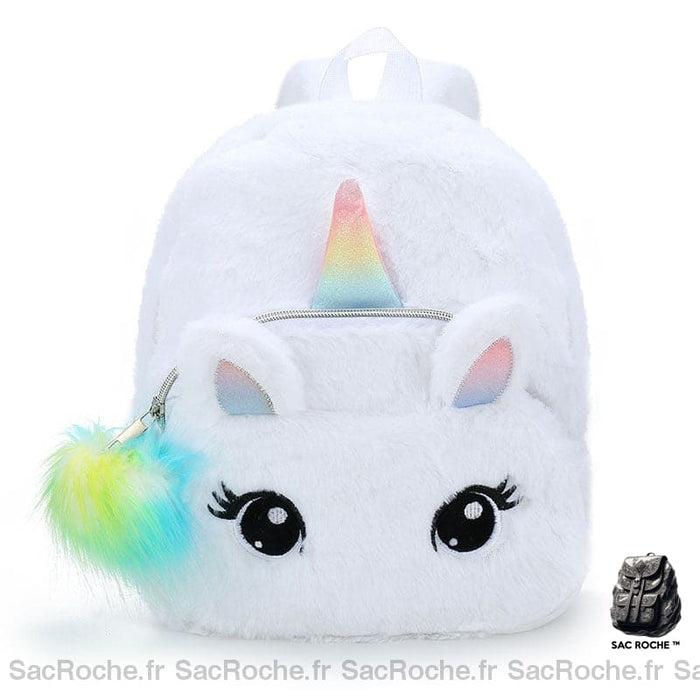 Sac à dos enfant tout doux licorne blanche avec un fond blanc