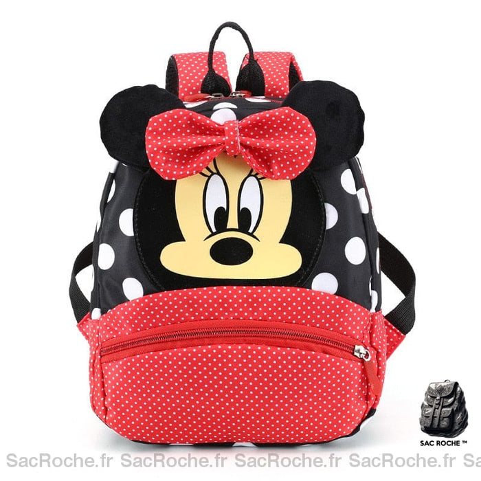 Sac à dos enfant à pois Minnie noir et rouge avec un fond blanc
