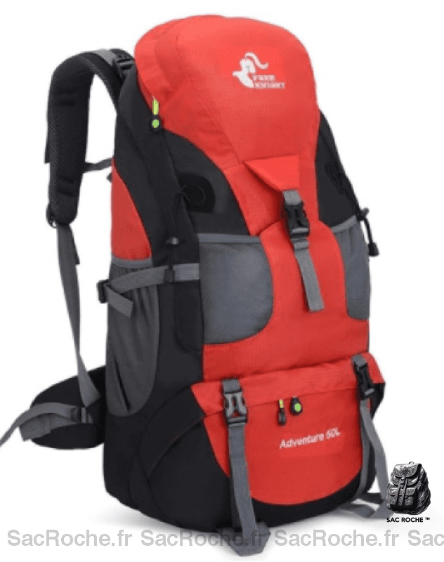 Sac à dos étanche 50L pour le ski rouge avec un fond blanc