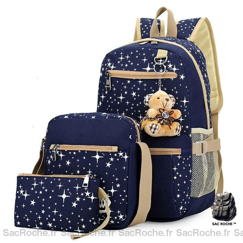 Sac à dos motif étoiles avec pendentif ours 3 séries à la mode avec un fond blanc