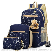 Sac à dos étoiles avec pendentif ours - modèle Bleu - Sac Roche ™