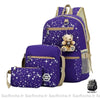 Sac à dos motif étoiles avec pendentif ours avec une trousse, bandoulière violet complet à la mode