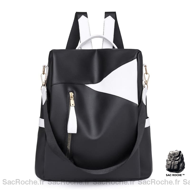 Sac À Dos Femme Anti-Vol Compact Noir Et Blanc Petit