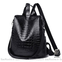 Sac à Dos Femme Antivol Croco - modèle Noir - Sac Roche ™