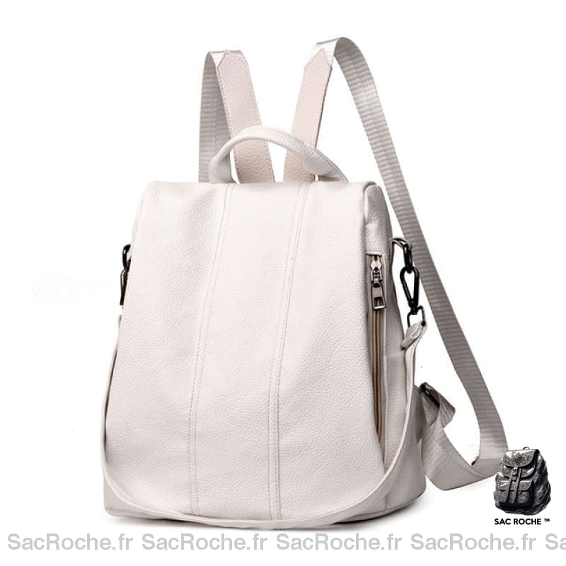 Sac À Dos Femme Antivol En Cuir - Bandoulière Amovible Blanc Sac A Dos Femme