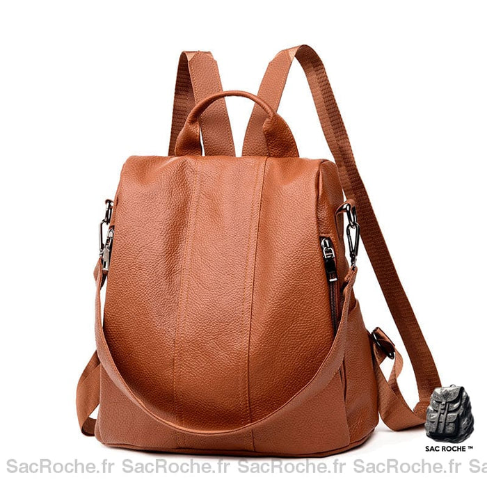 Sac À Dos Femme Antivol En Cuir - Bandoulière Amovible Marron Sac A Dos Femme