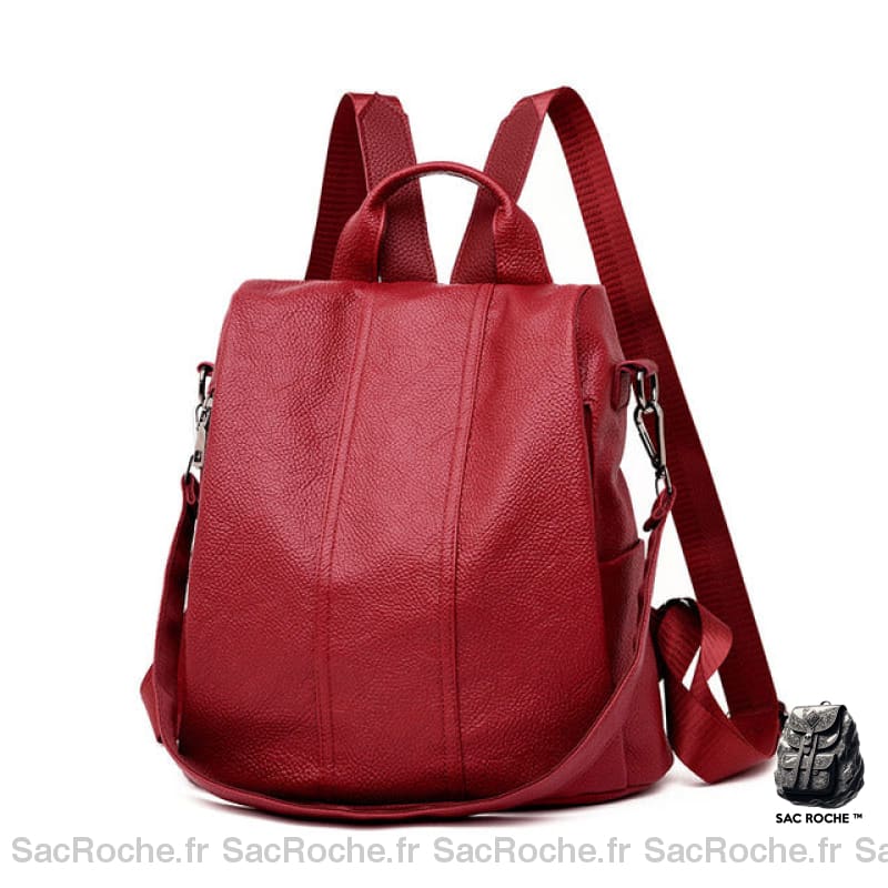 Sac À Dos Femme Antivol En Cuir - Bandoulière Amovible Rouge Sac A Dos Femme