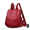 Sac À Dos Femme Antivol En Cuir - Bandoulière Amovible Rouge Sac A Dos Femme