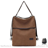 Sac à dos femme bandoulière tissu - élégant et pratique - modèle Marron foncé - Sac Roche ™