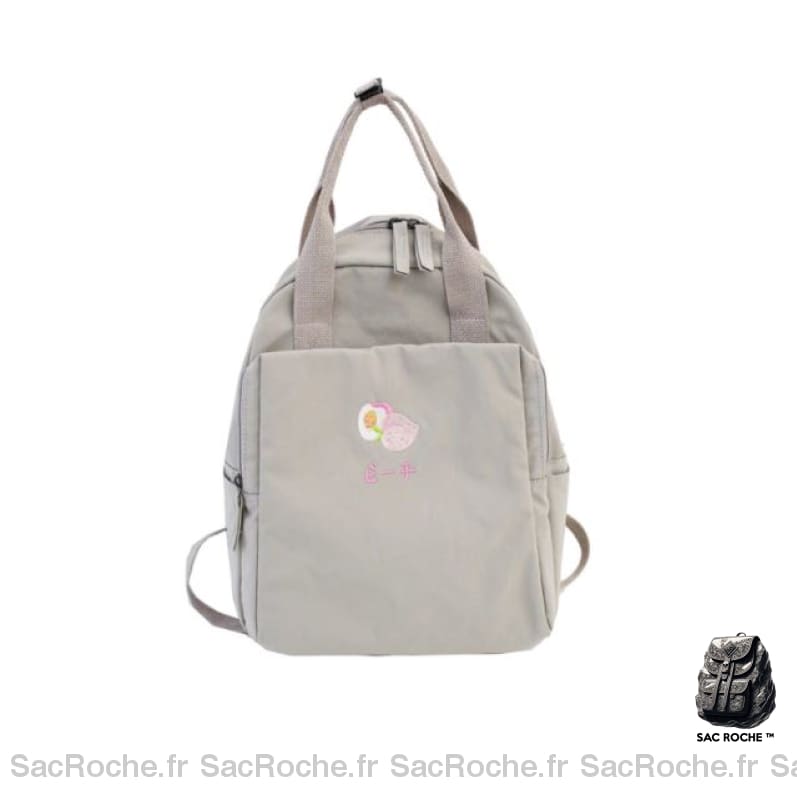 Sac à dos femme brodé en nylon - Gris - Sac à main Sac à dos