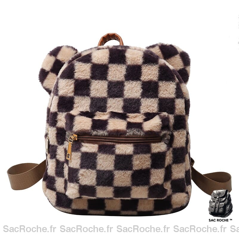 Sac À Dos Femme Carreau Petit Marron / 22X24X11Cm