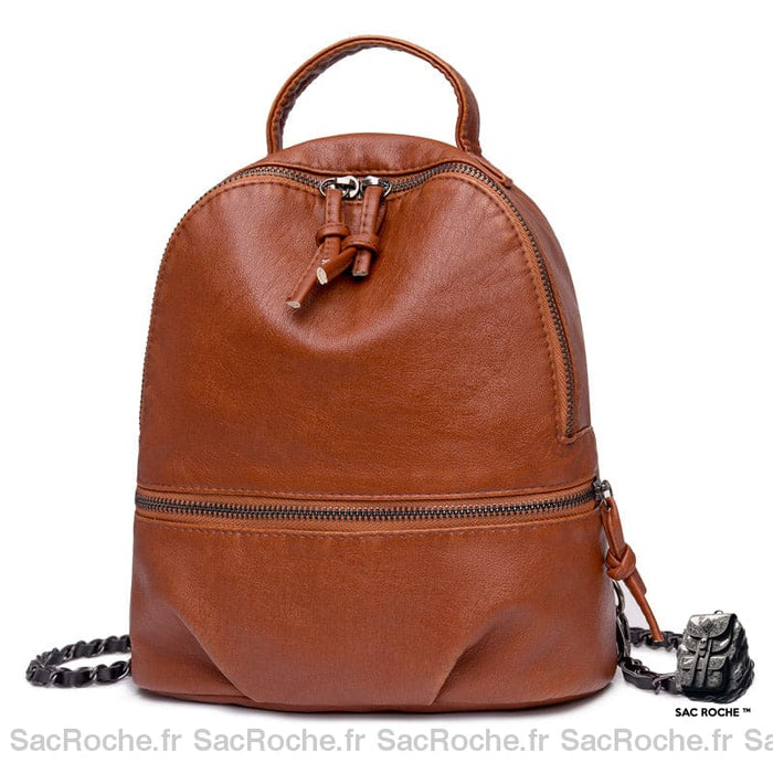 Sac À Dos Femme Citadin Chaînettes Métalliques Marron Sac A Dos Femme