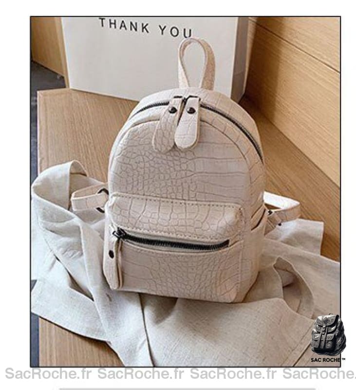 Sac À Dos Femme Croco Mini Beige Petit