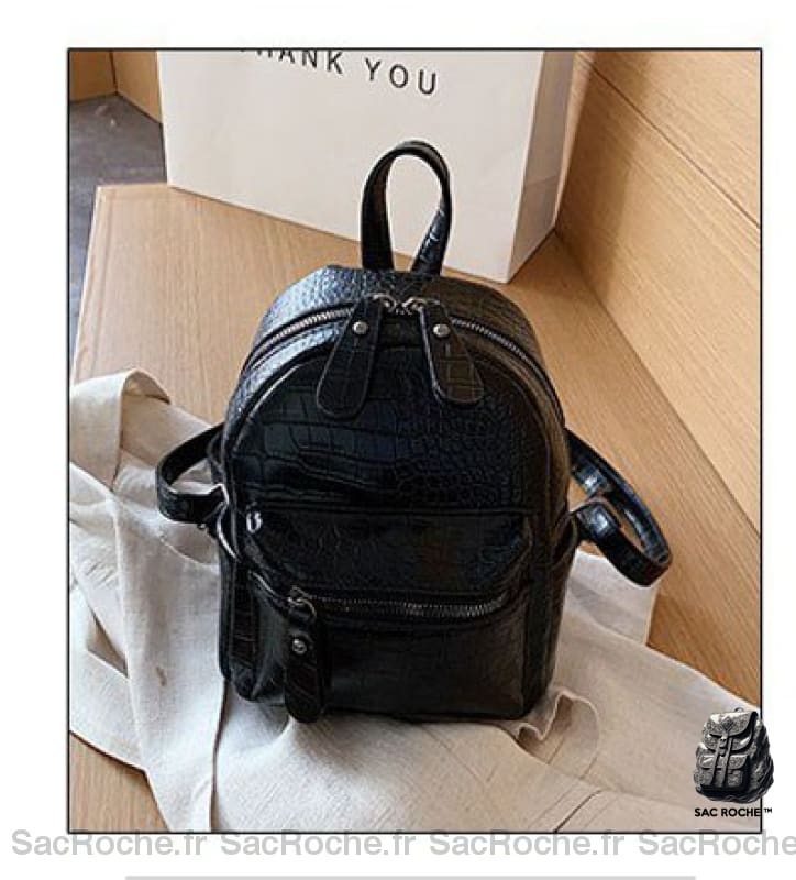 Sac À Dos Femme Croco Mini Noir Petit