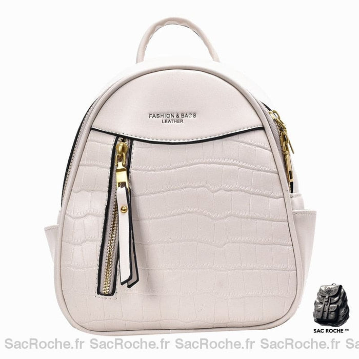 Sac à dos femme petit format embossé crocodile blanc avec un fond blanc