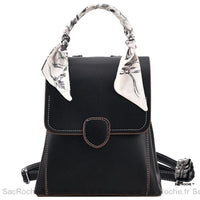 Sac à dos femme cuir noir poignée tissu - Sac Roche ™