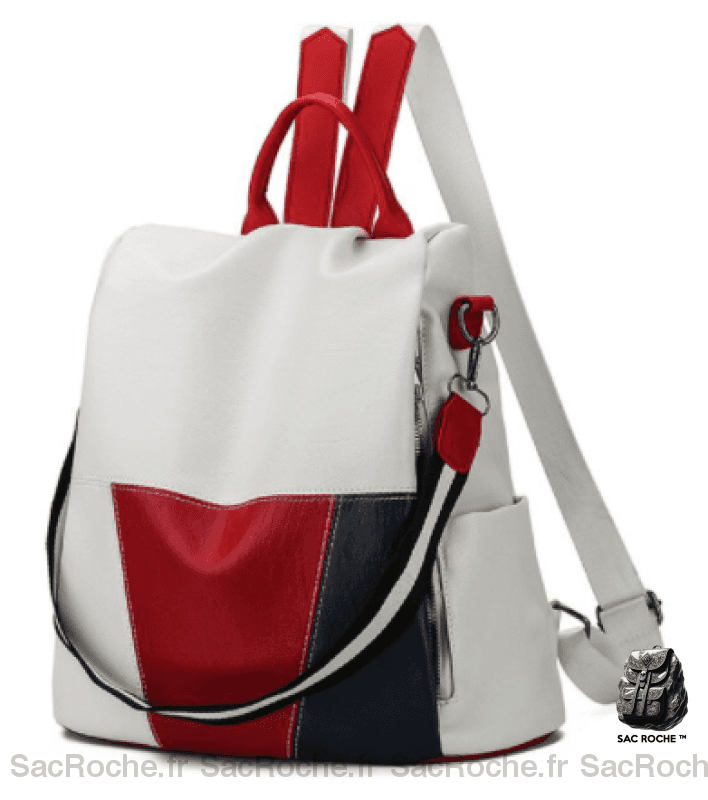 Sac à dos femme en cuir PU - Blanc - Sac à dos antivol Sac à dos scolaire