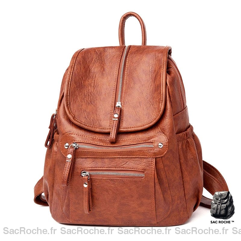 Sac À Dos Femme Cuir Tendance Marron Foncé Petit Dos Femme