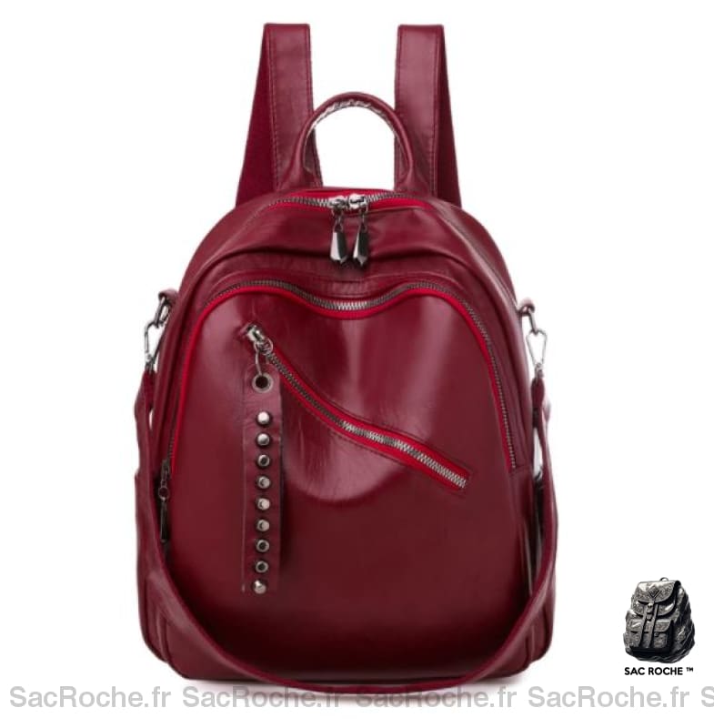 Sac à dos cuir femme couleur unie - Rouge - Sac à main Cuir