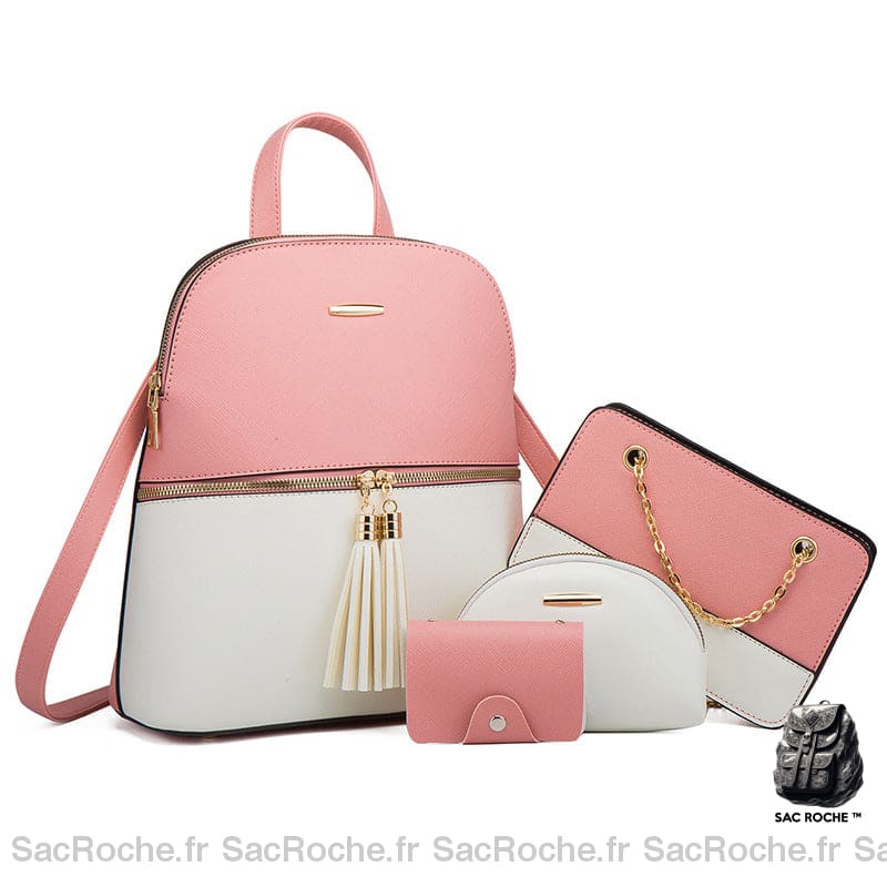 Sac À Dos Femme Elégant Avec Set Maroquinerie Blanc & Rose Sac A Dos Femme