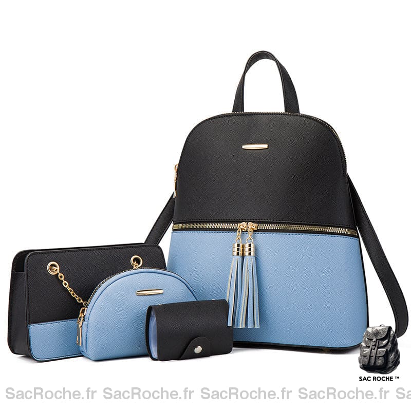 Sac À Dos Femme Elégant Avec Set Maroquinerie Bleu & Noir Sac A Dos Femme