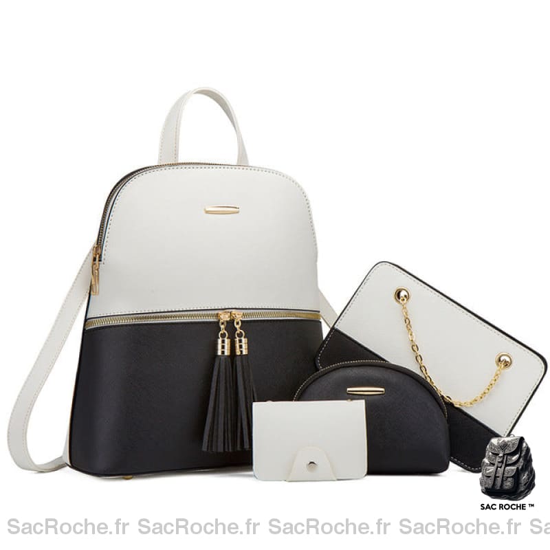 Sac À Dos Femme Elégant Avec Set Maroquinerie Noir & Blanc Sac A Dos Femme