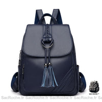 Sac à Dos Femme Elégant Rouge avec Pompons sur Rabat - modèle Bleu - Sac Roche ™